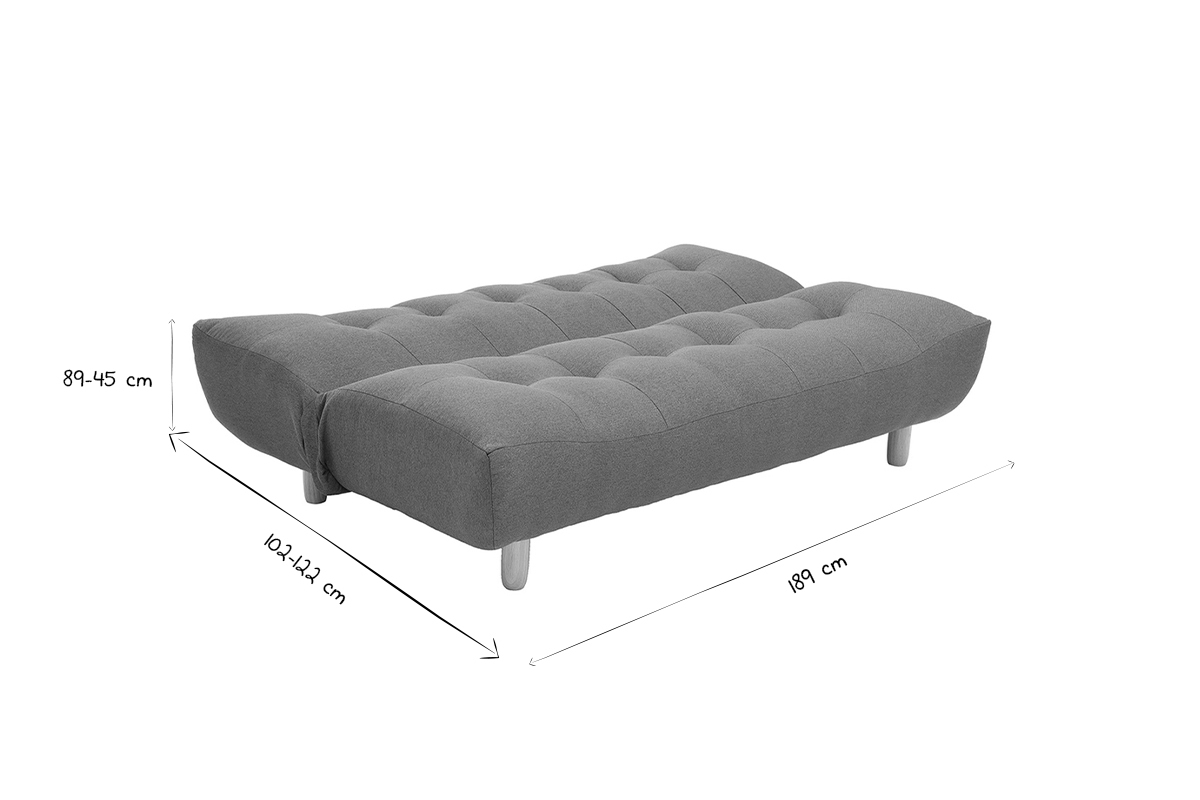Dimensions du canap� convertible YUMI en noir et blanc, 89-45x102-142x189 cm.