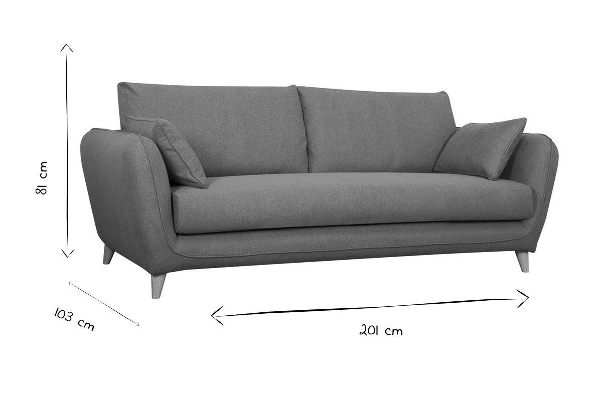 Canap� convertible scandinave 3 places en tissu bleu paon et bois clair avec matelas 10 cm CREEP