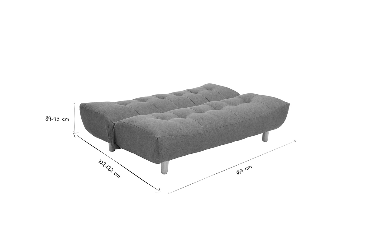 Canap� convertible scandinave 3 places en tissu effet laine boucl�e blanc et bois clair YUMI