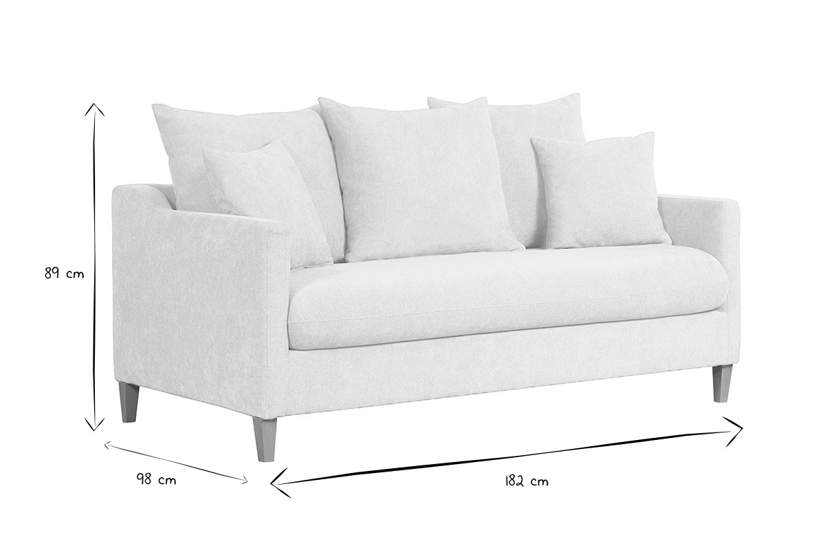 Canap� convertible scandinave 3 places en tissu effet velours beige et bois clair LOUISE