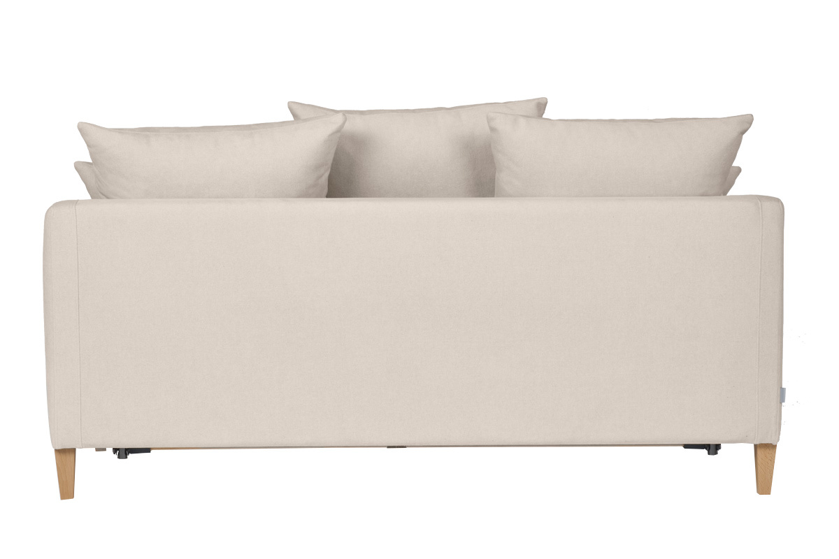 Canap� convertible scandinave 3 places en tissu effet velours beige et bois clair LOUISE