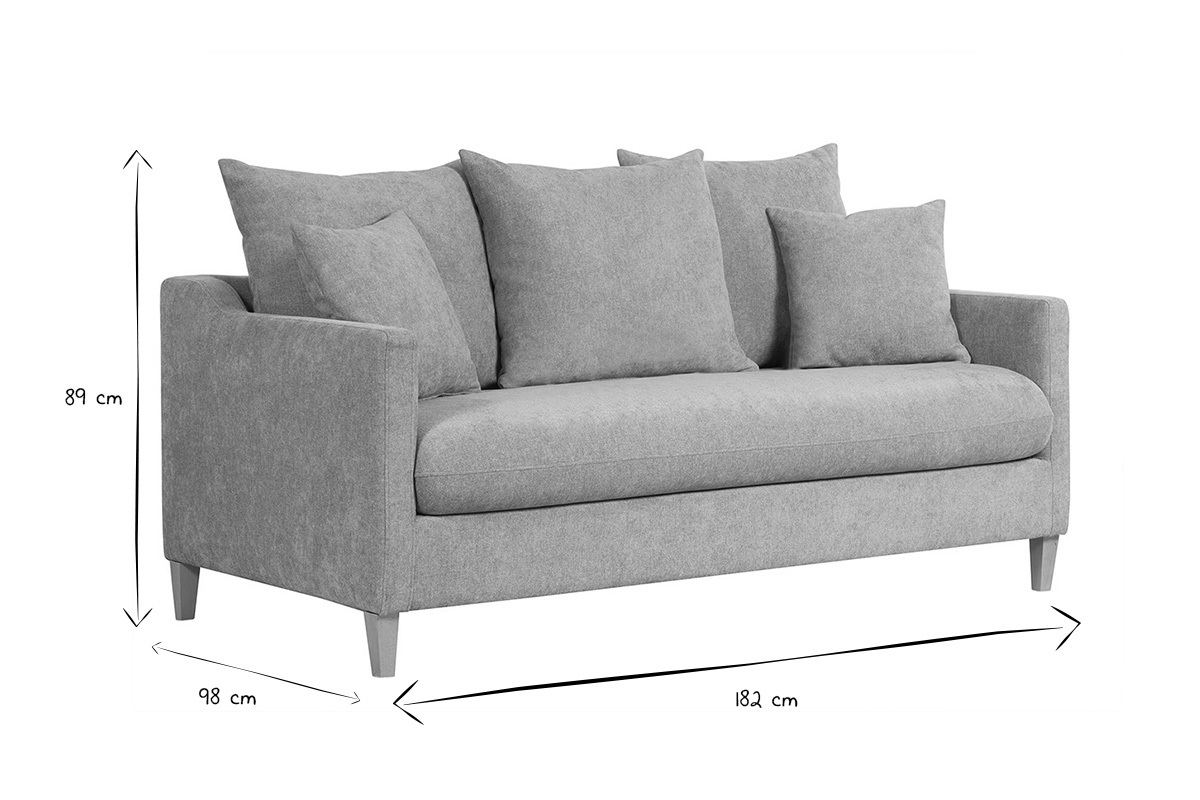 Canap� convertible scandinave 3 places en tissu effet velours taupe et bois clair LOUISE