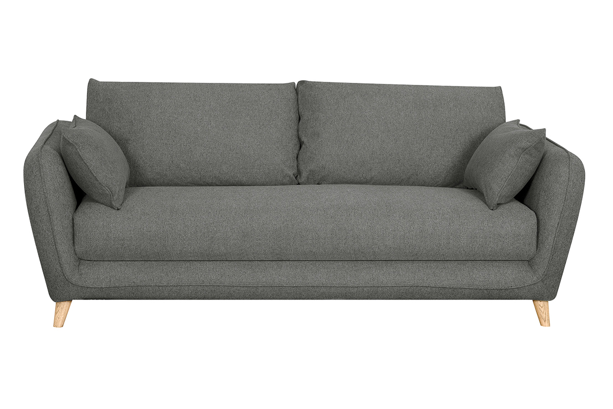 Canap� convertible scandinave 3 places en tissu gris anthracite et bois clair avec matelas 10 cm CREEP