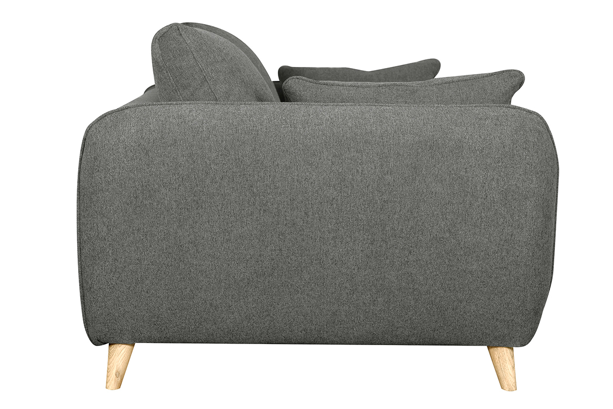 Canap� convertible scandinave 3 places en tissu gris anthracite et bois clair avec matelas 10 cm CREEP