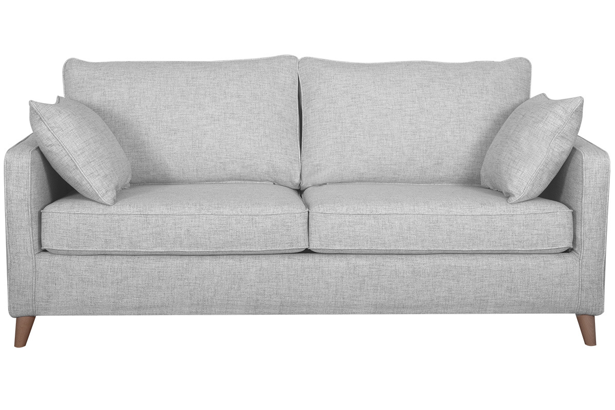 Canap� convertible scandinave 3 places en tissu gris clair et bois clair avec matelas 10 cm PAPEL