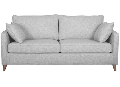 Canap&eacute; convertible scandinave 3 places en tissu gris clair et bois clair avec matelas 10 cm PAPEL