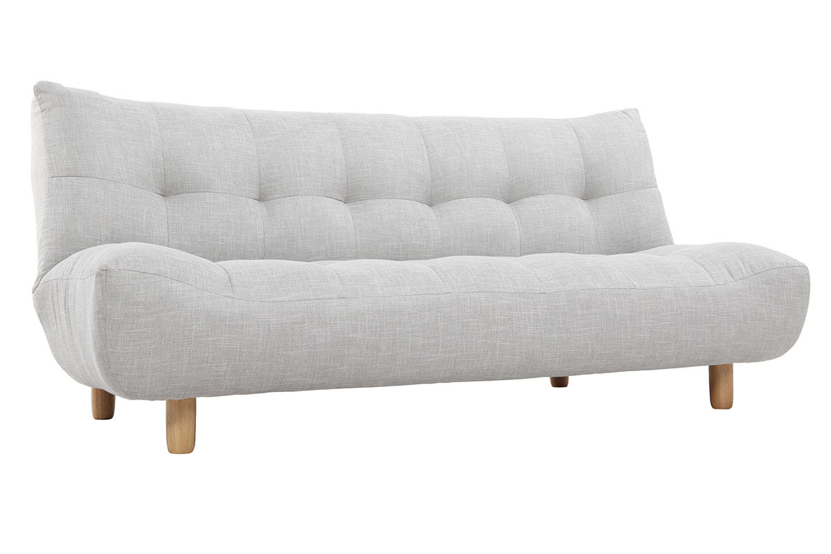 Canap� convertible scandinave 3 places en tissu gris clair et bois clair YUMI