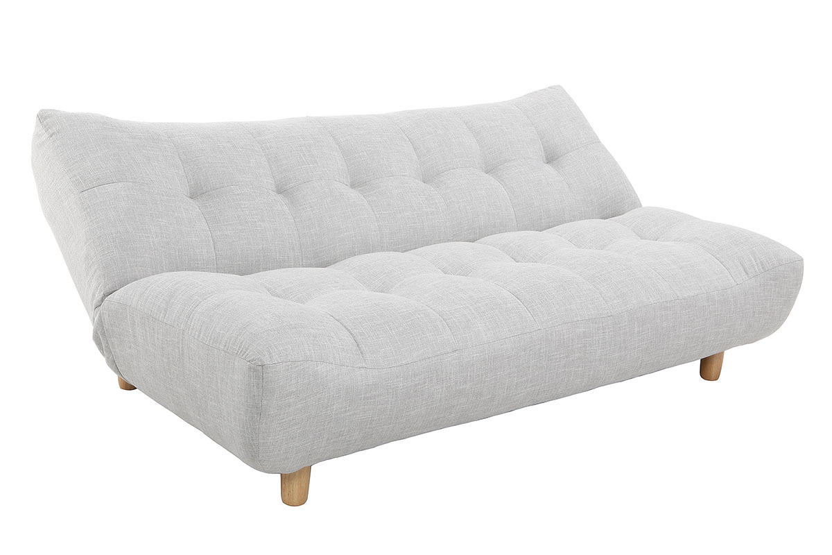 Canap� convertible scandinave 3 places en tissu gris clair et bois clair YUMI
