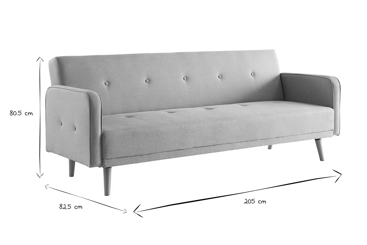 Canap� convertible scandinave 3 places en tissu gris fonc� et bois clair ULLA