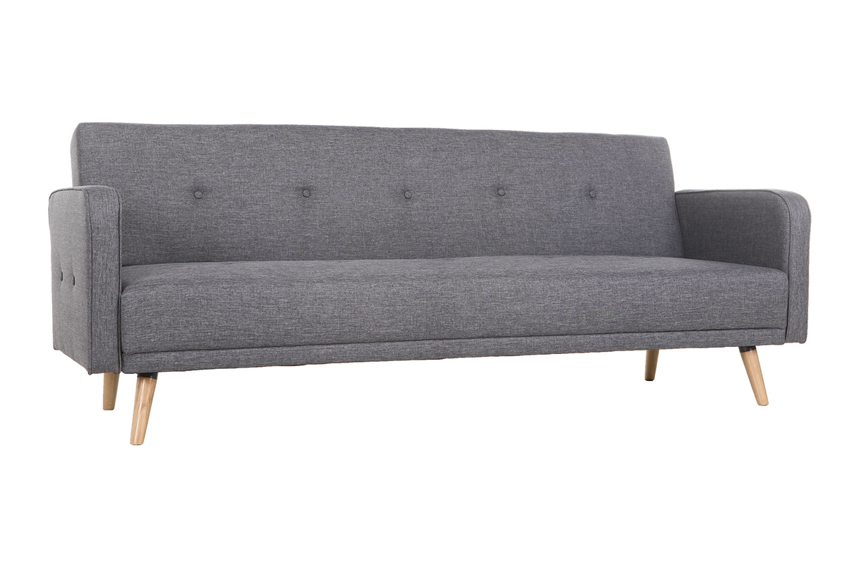 Canap� convertible scandinave 3 places en tissu gris fonc� et bois clair ULLA