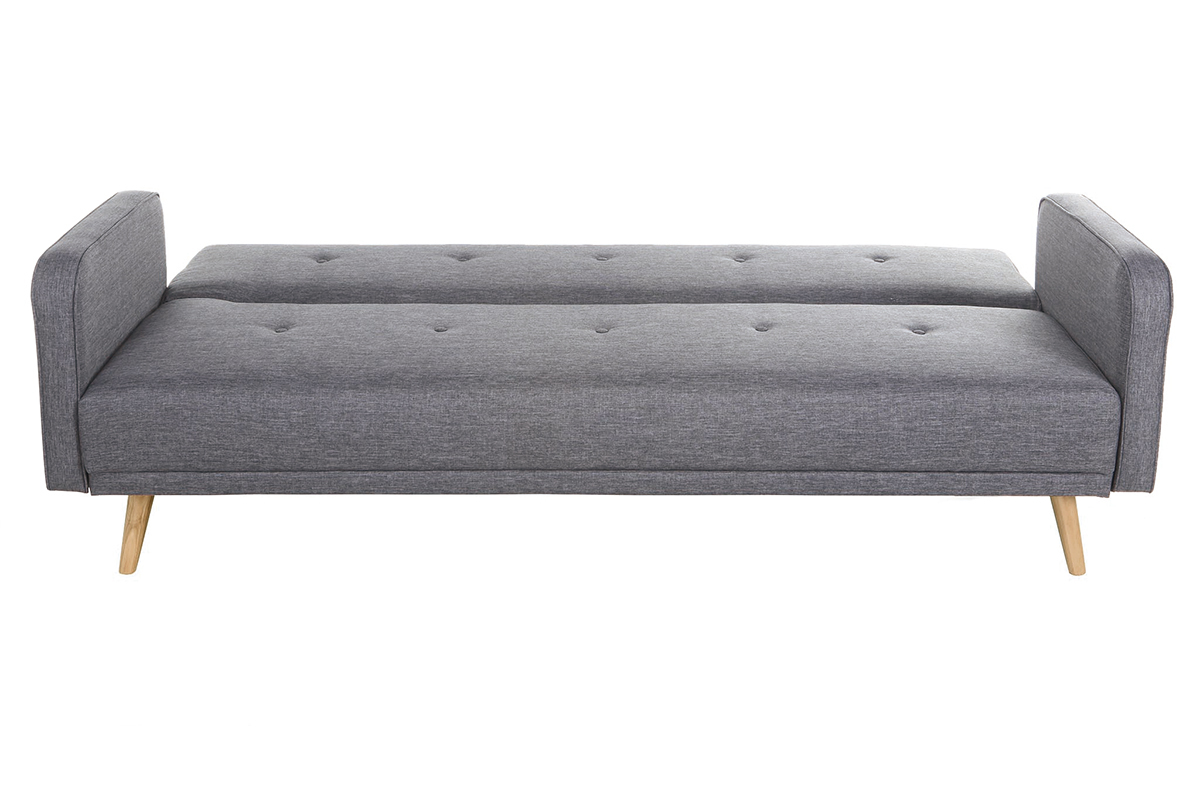 Canap� convertible scandinave 3 places en tissu gris fonc� et bois clair ULLA