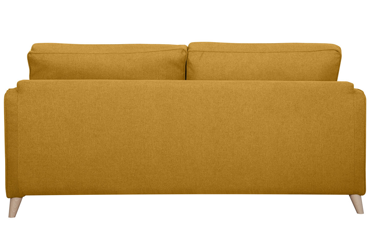 Canap� convertible scandinave 3 places en tissu jaune cumin et bois clair avec matelas 10 cm PAPEL