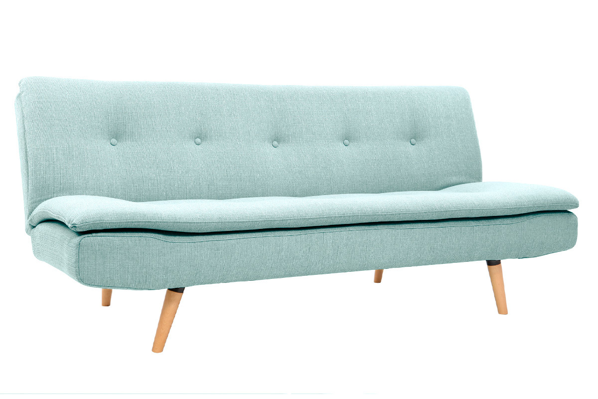 Canap� convertible scandinave 3 places en tissu vert lagon et bois clair SENSO