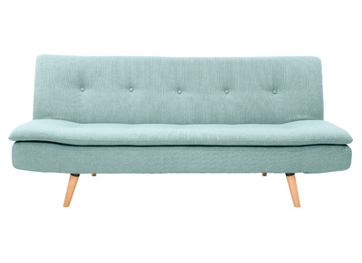 Canap&eacute; convertible scandinave 3 places en tissu vert lagon et bois clair SENSO