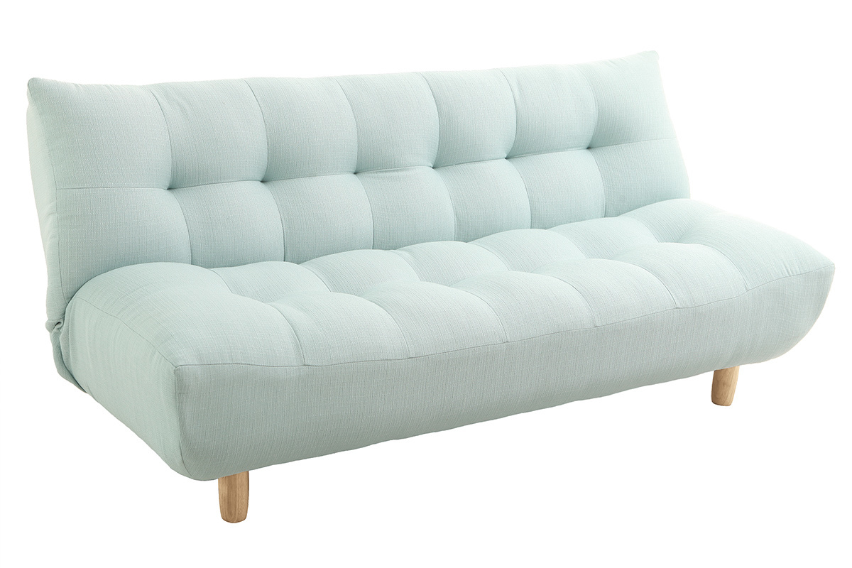 Canap� convertible scandinave en tissu menthe � l'eau et bois clair YUMI