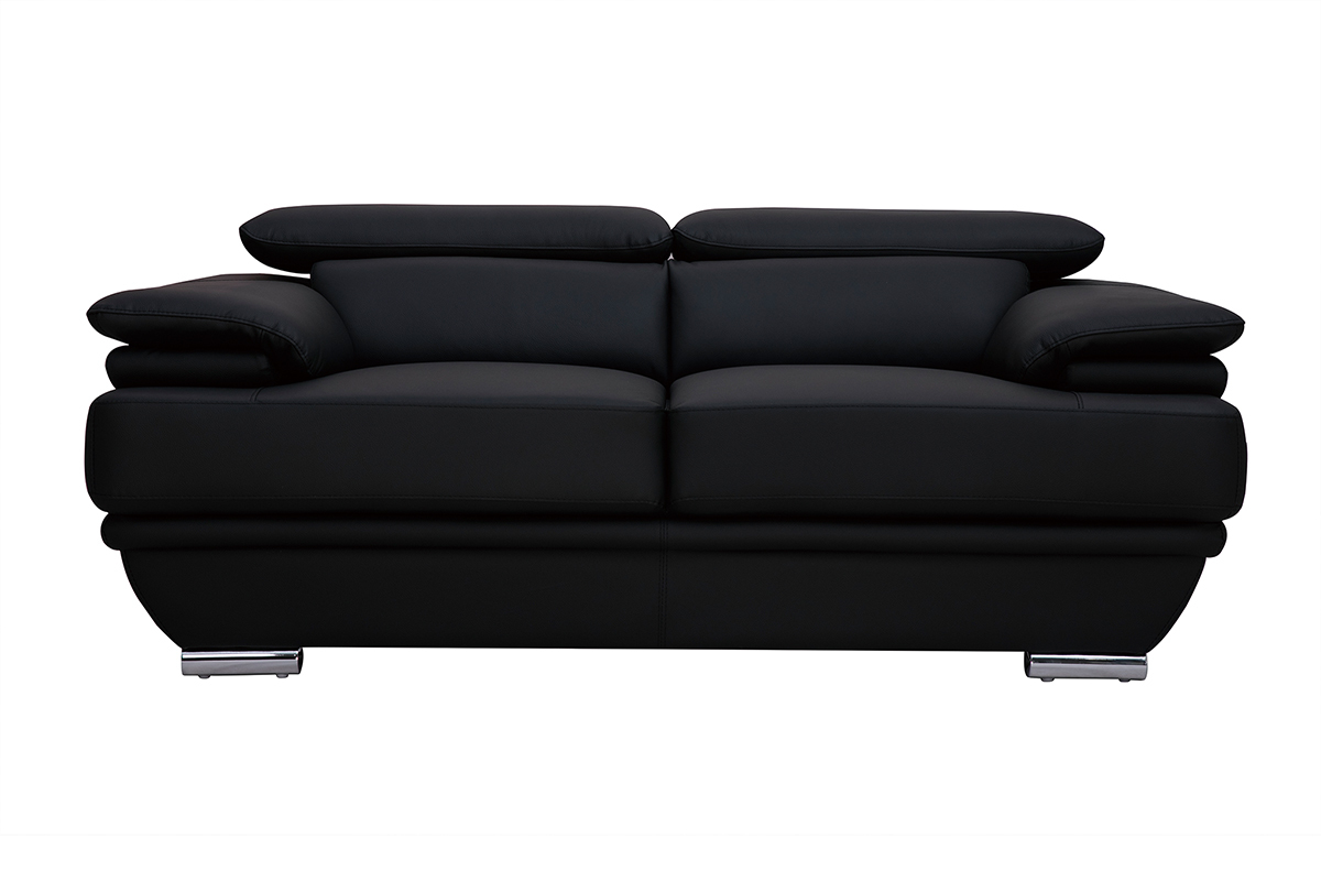 Canap� cuir noir et acier chrom� avec t�ti�res ajustables 2 places EWING