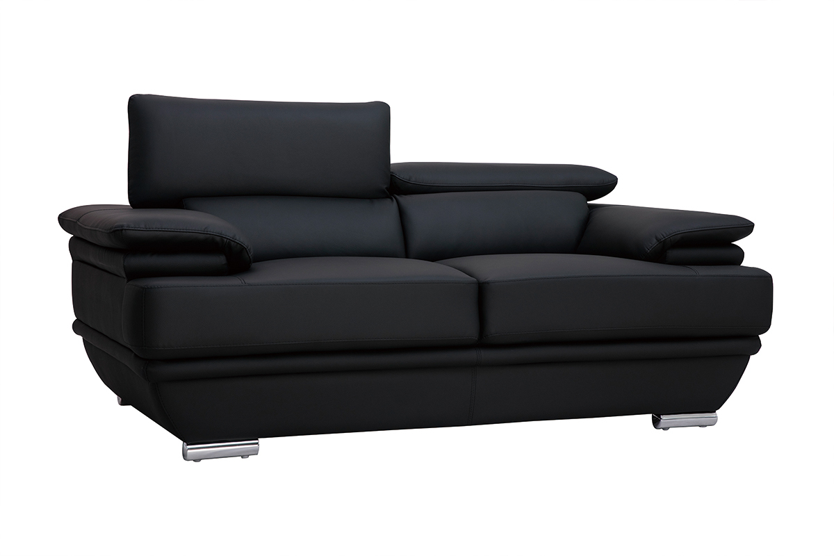 Canap� cuir noir et acier chrom� avec t�ti�res ajustables 2 places EWING