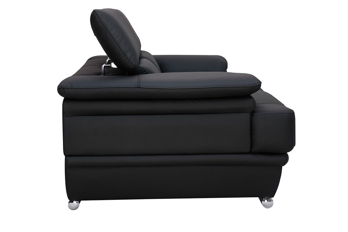 Canap� cuir noir et acier chrom� avec t�ti�res ajustables 2 places EWING