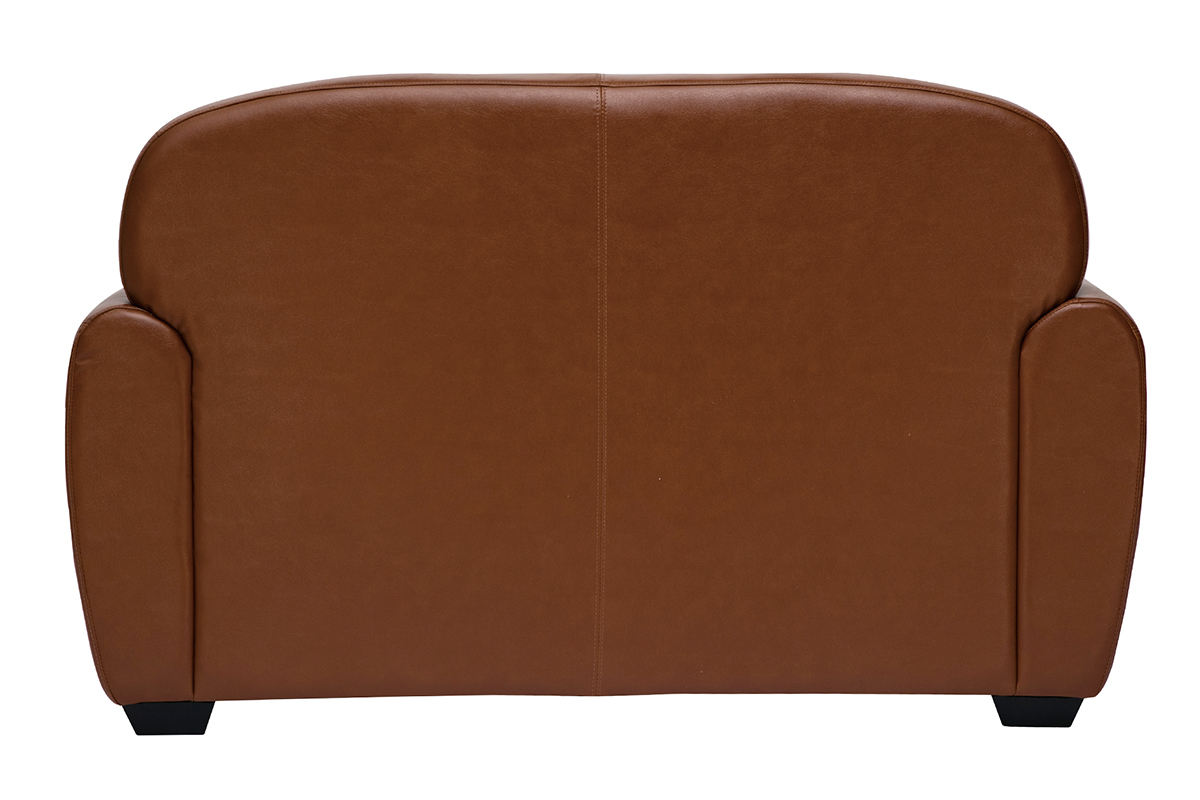 Canap� cuir vintage 2 places marron et bois noir CLUB