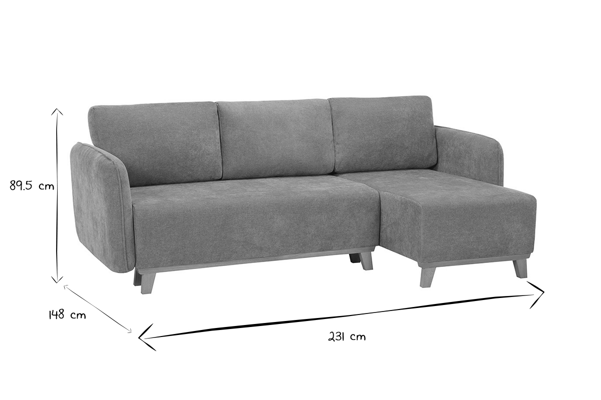 Canap� d'angle convertible et r�versible 3-4 places en tissu effet velours terre br�l�e et bois clair ROMANE
