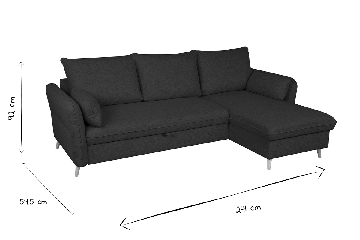 Canap� d'angle convertible r�versible avec coffre 3-4 places en tissu beige et bois clair DRISS