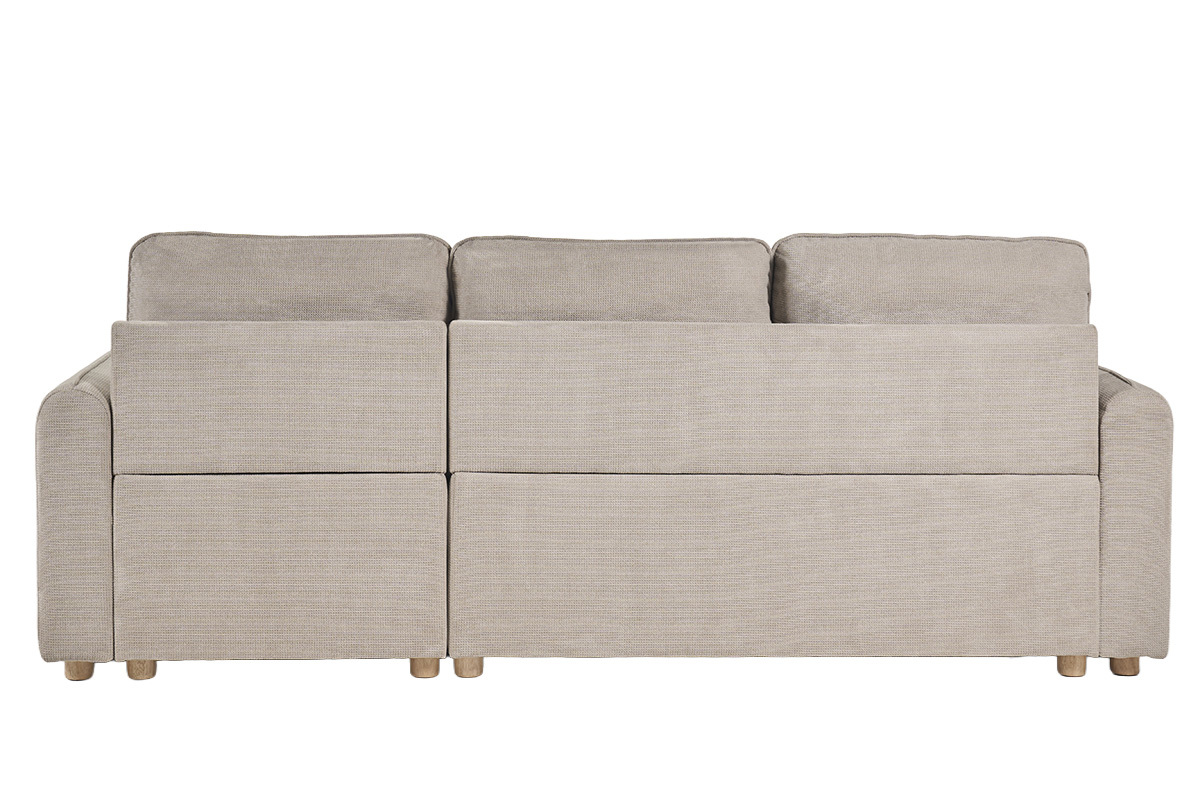 Canap� d'angle beige ORSO vu de dos, 3 places avec pieds en bois clair.