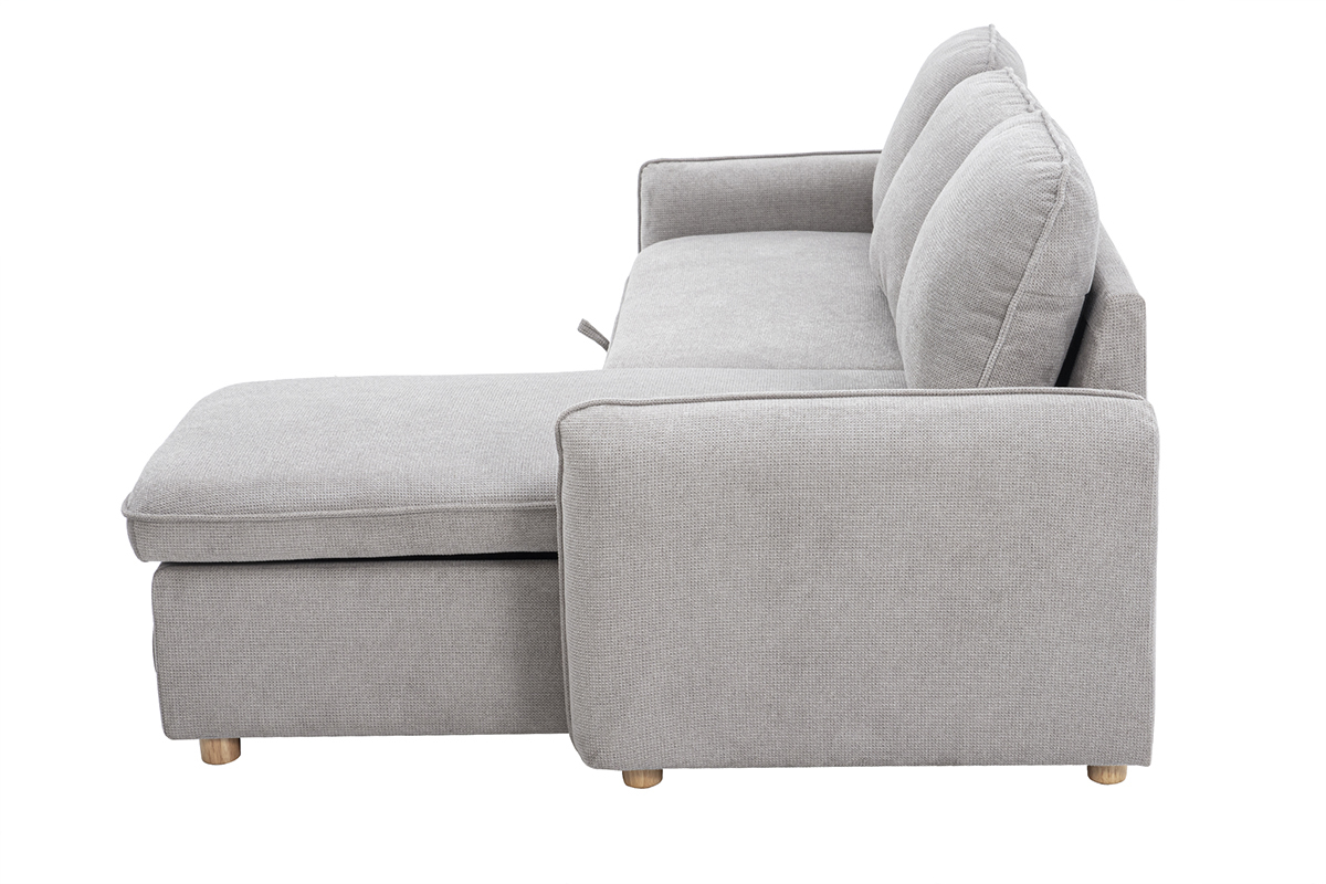 Canap� d'angle convertible ORSO en tissu gris et bois clair