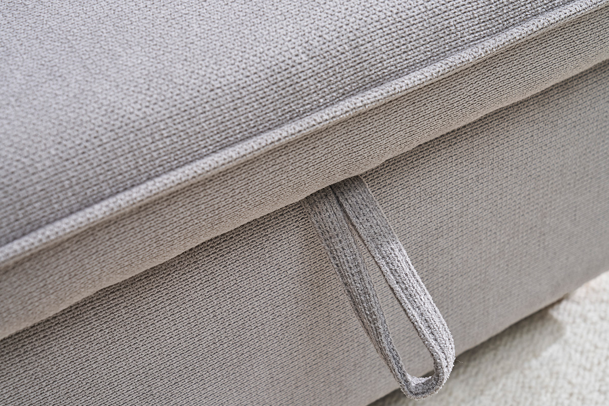 Canap� d'angle convertible r�versible avec coffre 3 places en tissu chenille gris et bois clair ORSO