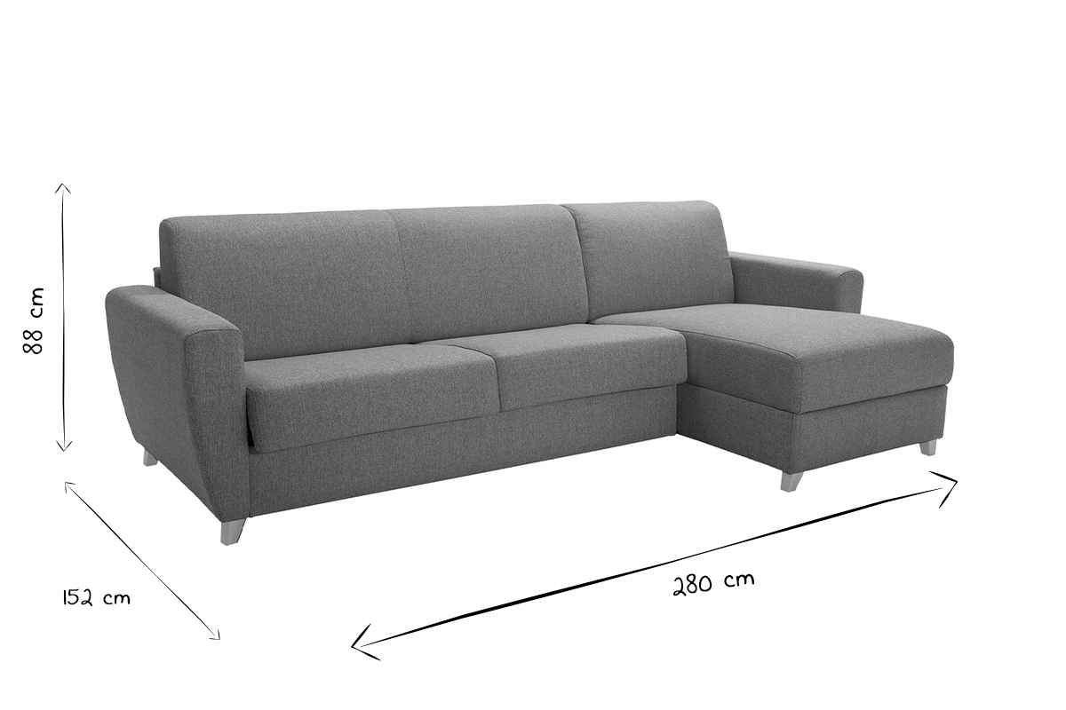 Canap� d'angle convertible r�versible avec coffre 4 places en tissu bleu canard et bois clair GRAHAM