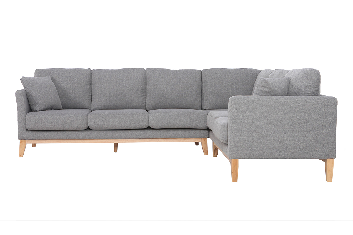 Canap� d'angle d�houssable scandinave 5-6 places en tissu gris clair et bois clair OSLO