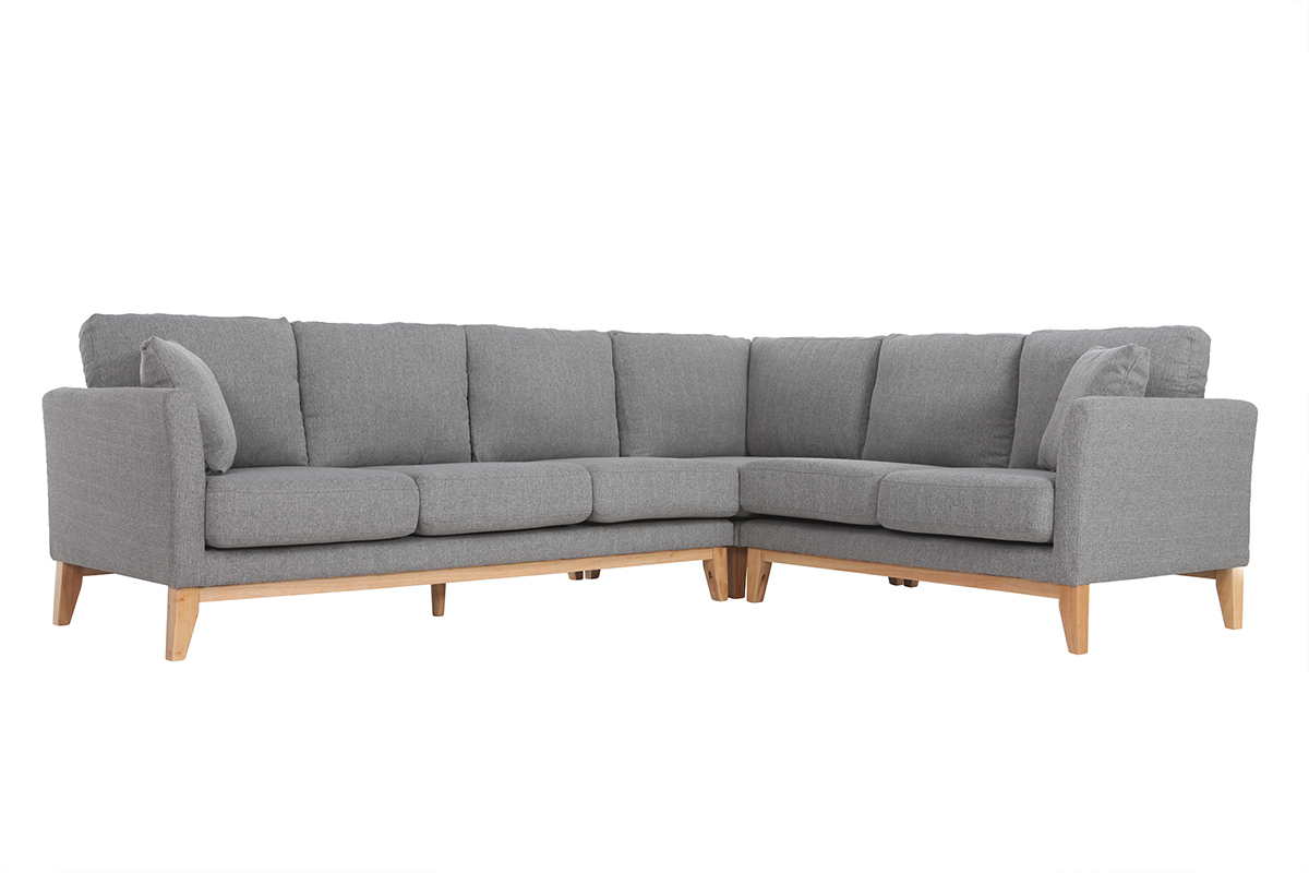Canap� d'angle d�houssable scandinave 5-6 places en tissu gris clair et bois clair OSLO