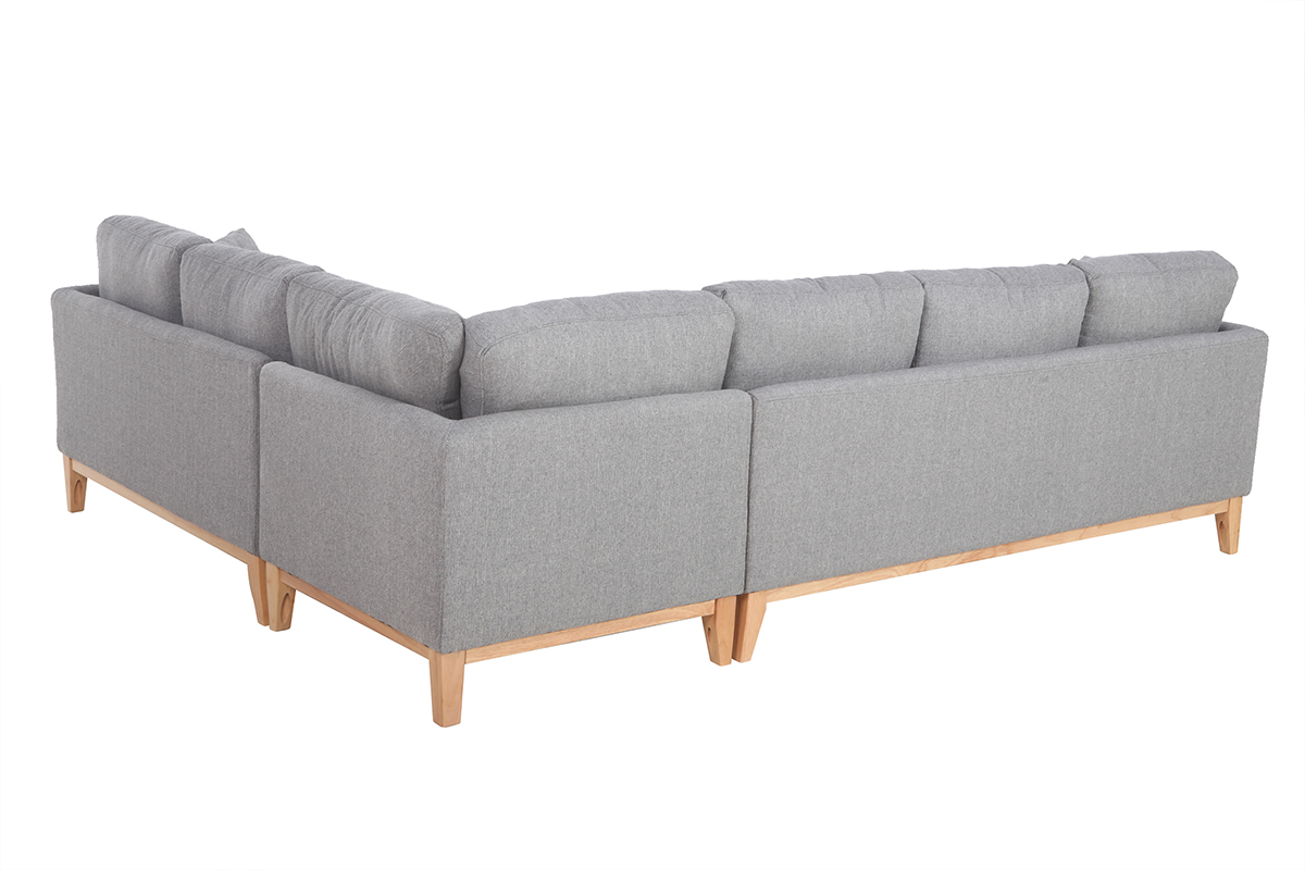 Canap� d'angle d�houssable scandinave 5-6 places en tissu gris clair et bois clair OSLO