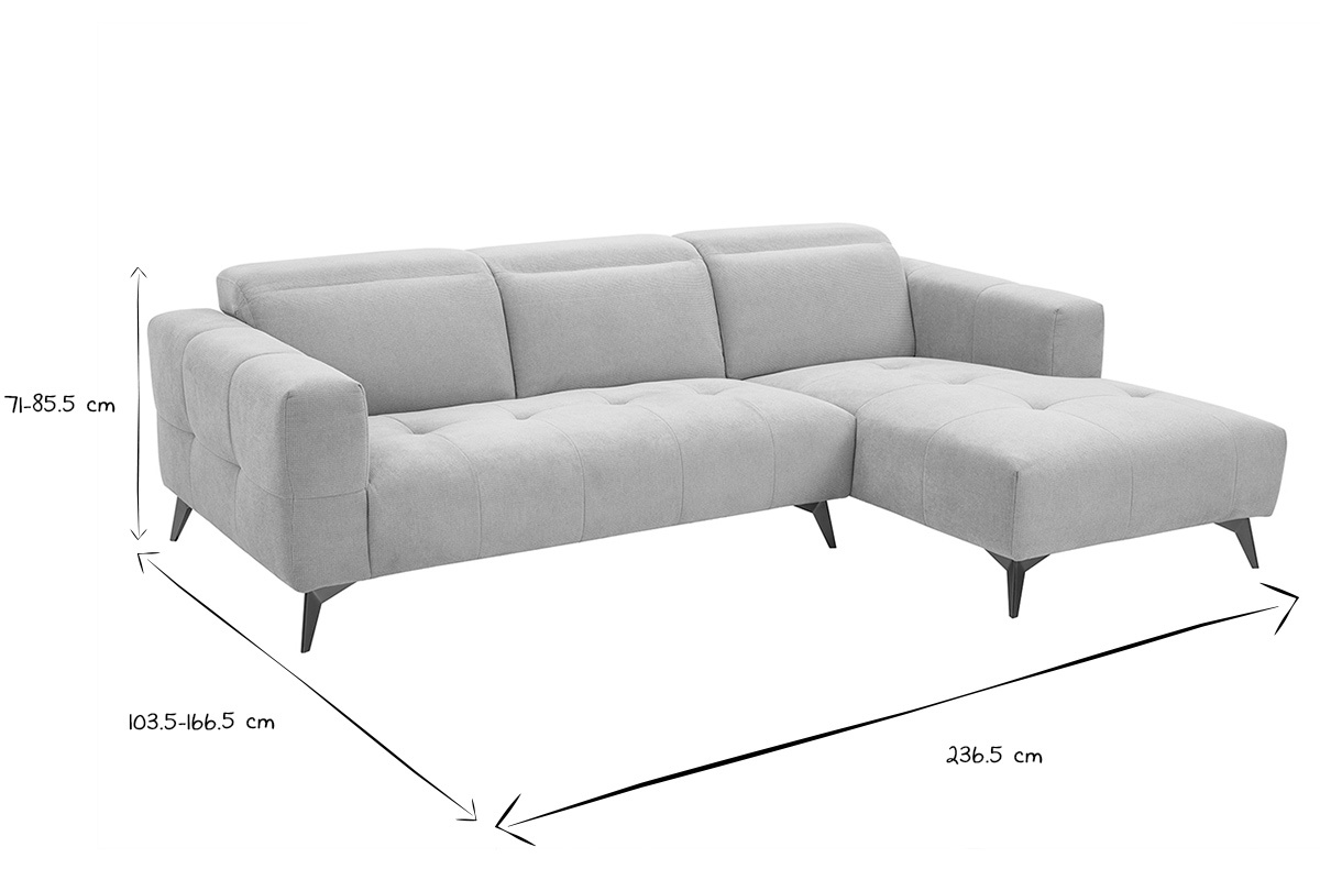 Dimensions du canap� d'angle NORELL en noir et blanc : L236.5 x P103.5-166.5 x H71-85.5 cm.
