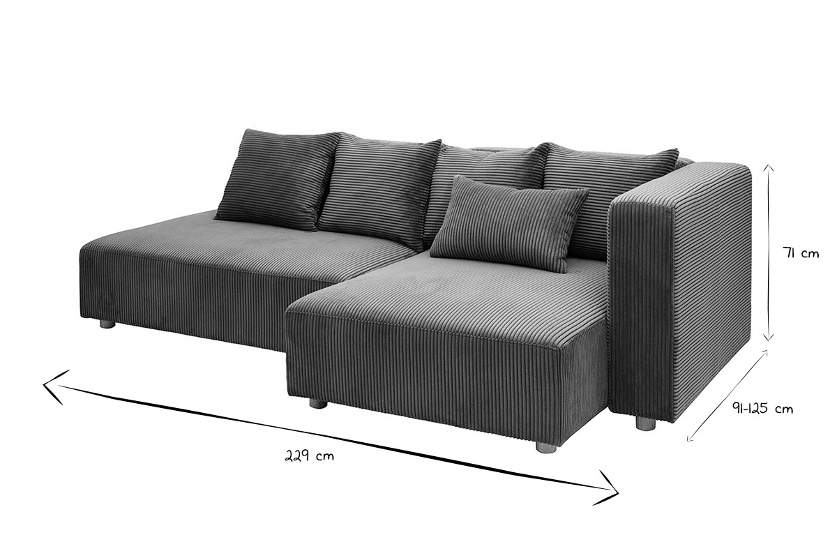 Canap� d'angle droit 3 places en tissu velours c�tel� vert kaki et bois clair HARLEM