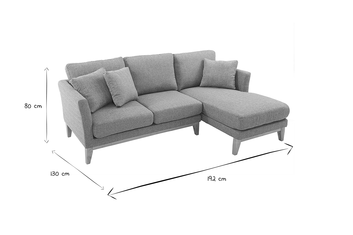 Dimensions du canap� d'angle droit OSLO en noir et blanc : L194.5 x P130 x H81 cm.