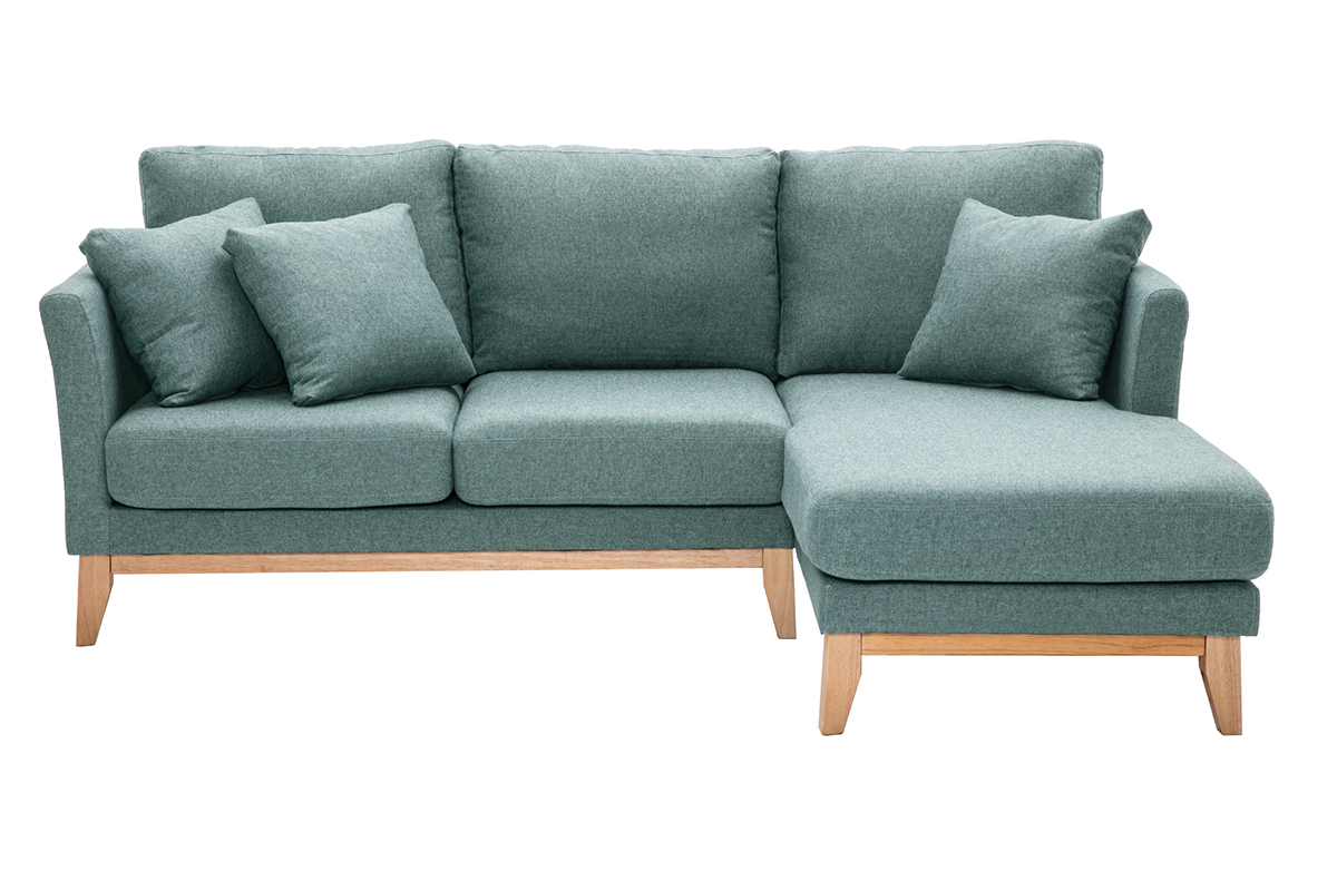 Canap� d'angle droit d�houssable scandinave 4 places en tissu vert de gris et bois clair OSLO