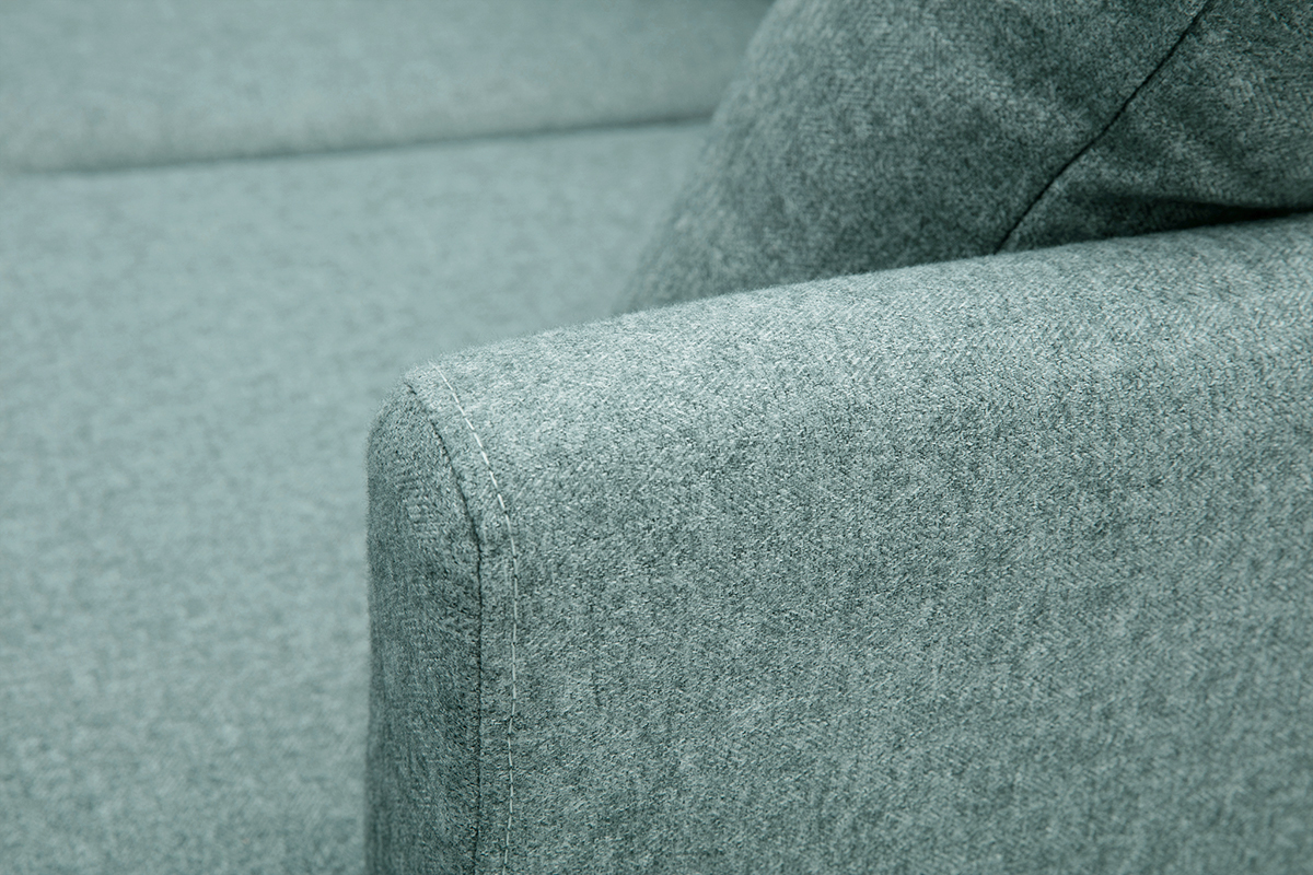 Canap� d'angle droit d�houssable scandinave 4 places en tissu vert de gris et bois clair OSLO