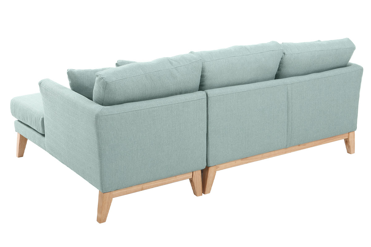 Canap� d'angle droit d�houssable scandinave 4 places en tissu vert lagon et bois clair OSLO