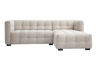 Canap&eacute; d'angle droit design 3 places en tissu effet velours textur&eacute; beige CORTO