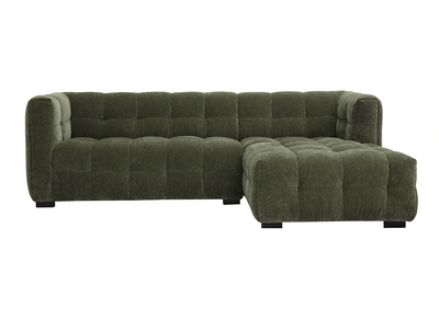 Canap&eacute; d'angle droit design 3 places en tissu effet velours vert kaki CORTO