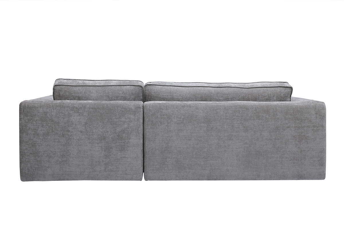 Canap� d'angle droit gris en tissu effet velours, vue arri�re.