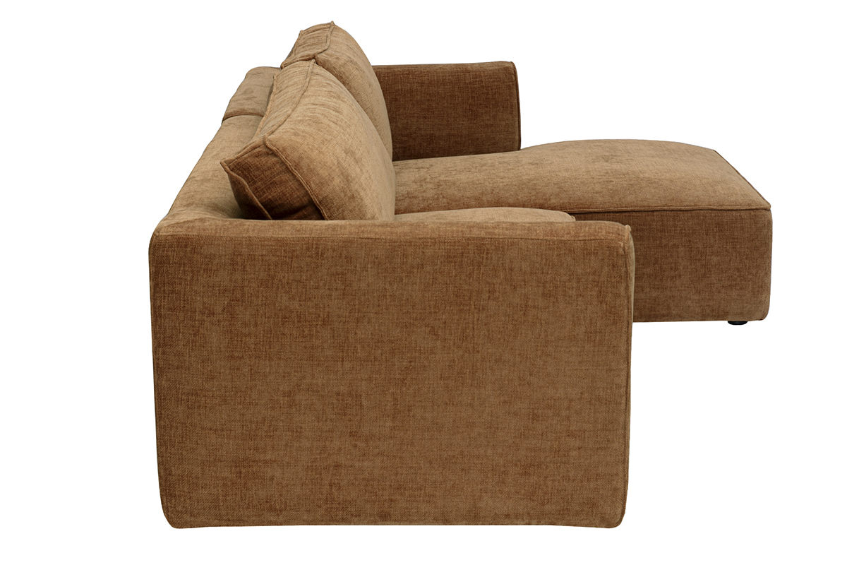 Canap� d'angle droit en tissu effet velours, vue de c�t�
