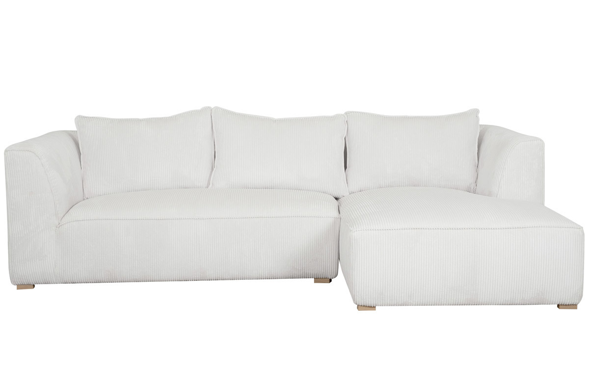 Canap� d'angle droit design en tissu velours c�tel� �cru 3-4 places PANAM