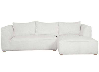 Canap&eacute; d'angle droit design en tissu velours c&ocirc;tel&eacute; &eacute;cru 3-4 places PANAM