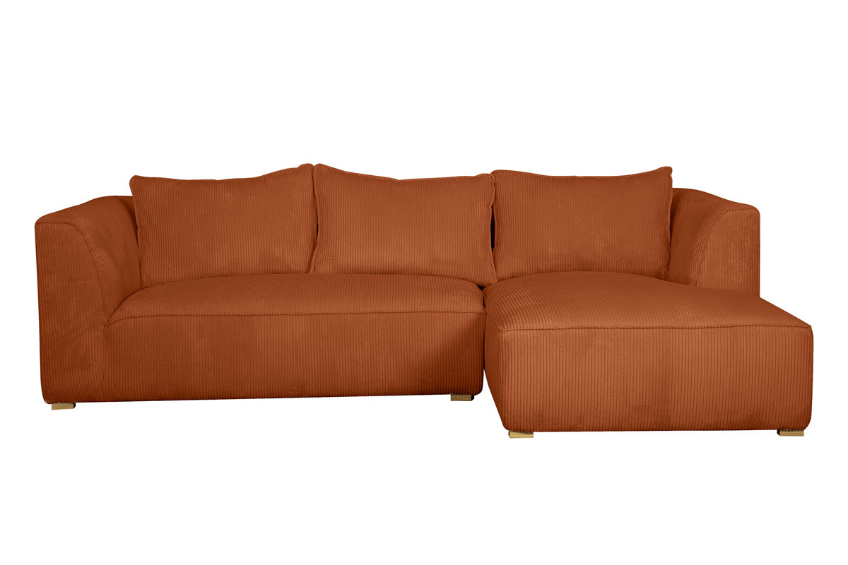 Canap� d'angle droit design en tissu velours c�tel� terre br�l�e 3-4 places PANAM
