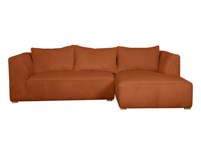 Canap&eacute; d'angle droit design en tissu velours c&ocirc;tel&eacute; terre br&ucirc;l&eacute;e 3-4 places PANAM