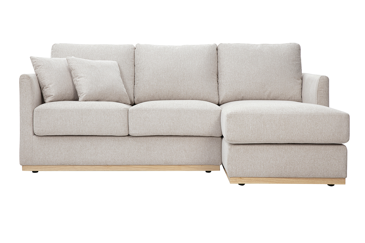 Canap� d'angle droit en tissu effet velours textur� beige 3 places MOSS