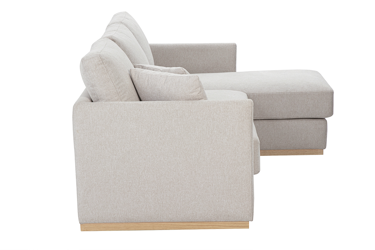 Canap� d'angle droit en tissu effet velours textur� beige 3 places MOSS