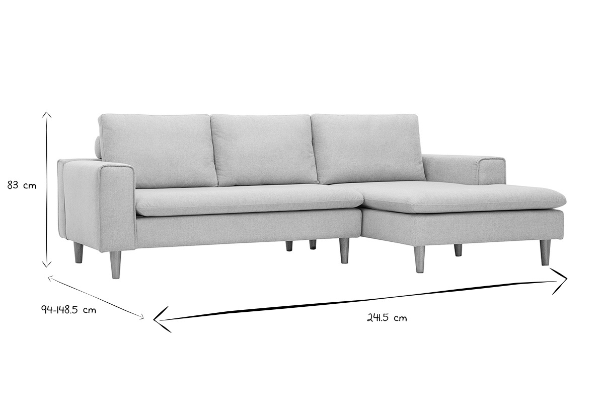 Dimensions du canap� d'angle droit RAGNAR en noir et blanc : hauteur 83 cm, largeur 241,5 cm, profondeur 94-148,5 cm.