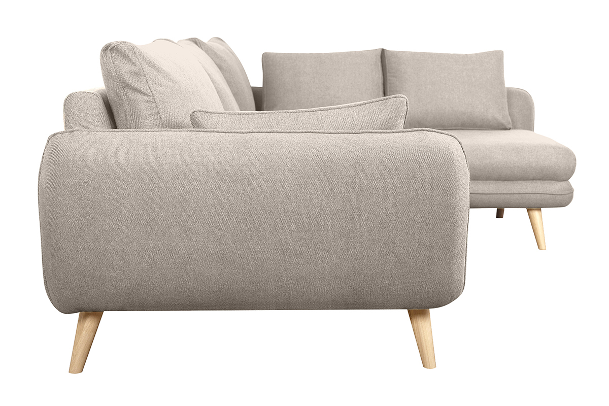 Canap� d'angle droit scandinave 5 places en tissu beige et bois clair CREEP